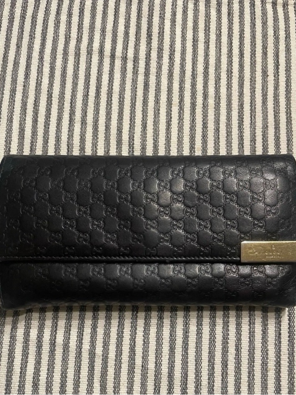 Gucci Guccissima Black Leather Wallet with Gold Plate